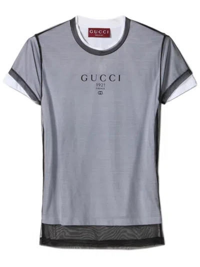 Gucci Double-layer Soft T-shirt With Interlocking G Graphic In Blue