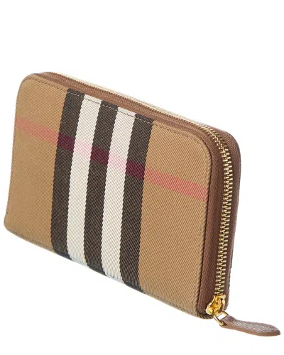 Burberry Check Canvas & Leather Zip Around Wallet In Brown