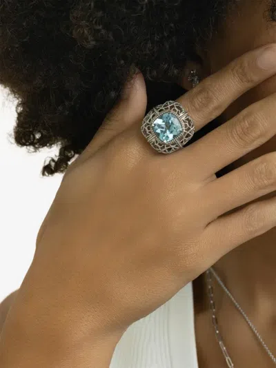 Lisa Nik Textured Blue-topaz Ring In Pattern