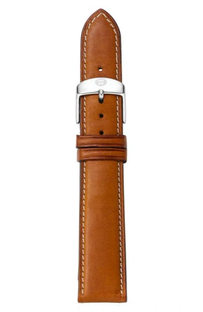 Michele 20mm Extra Long Leather Watch Strap In Brown