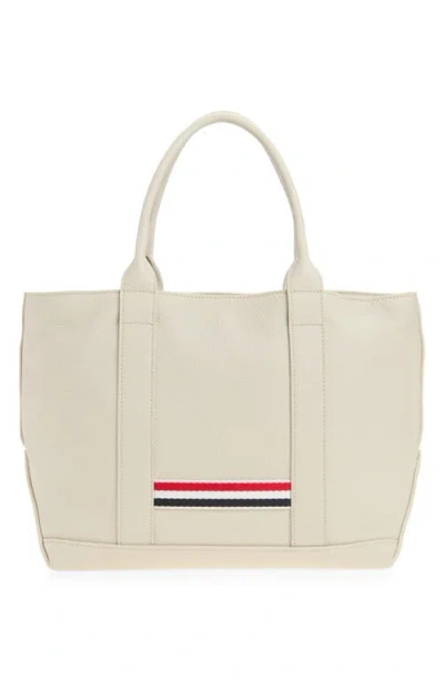 Thom Browne Small Tool Pebbled Leather Tote In White