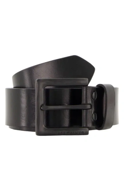 Allsaints Solid Leather Belt In Black