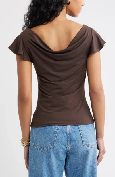 Open Edit Flutter Sleeve Top In Brown