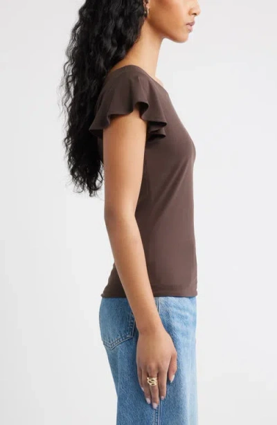 Open Edit Flutter Sleeve Top In Brown