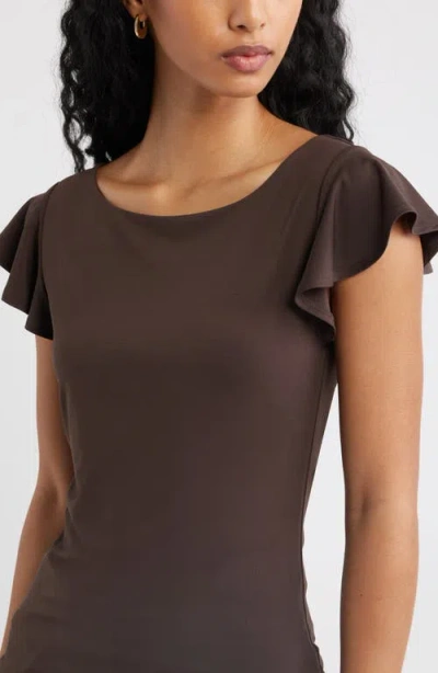 Open Edit Flutter Sleeve Top In Brown