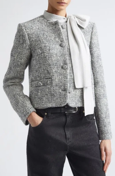 Eleventy Collarless Wool Blend Jacket In Gray