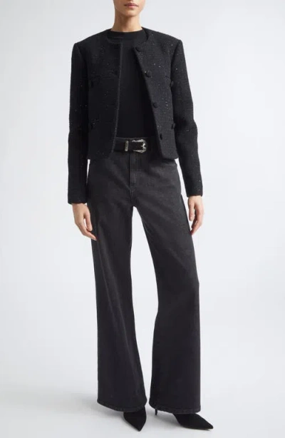Eleventy Collarless Wool Blend Jacket In Black