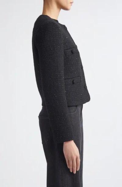 Eleventy Collarless Wool Blend Jacket In Black