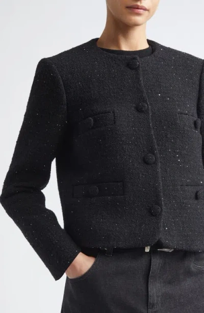 Eleventy Collarless Wool Blend Jacket In Black