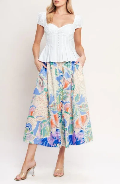 Flying Tomato Printed Button Front Midi Skirt In Multi