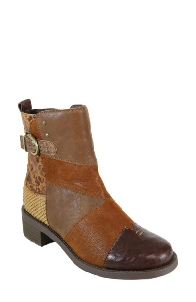 David Tate Surprise Patchwork Leather Bootie In Brown