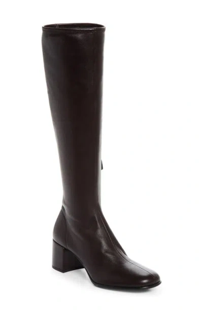 Prada Stretch Leather Knee High Boot In Black
