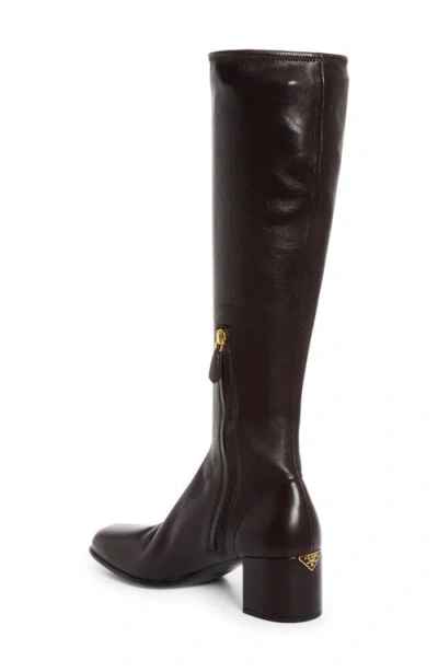 Prada Stretch Leather Knee High Boot In Black