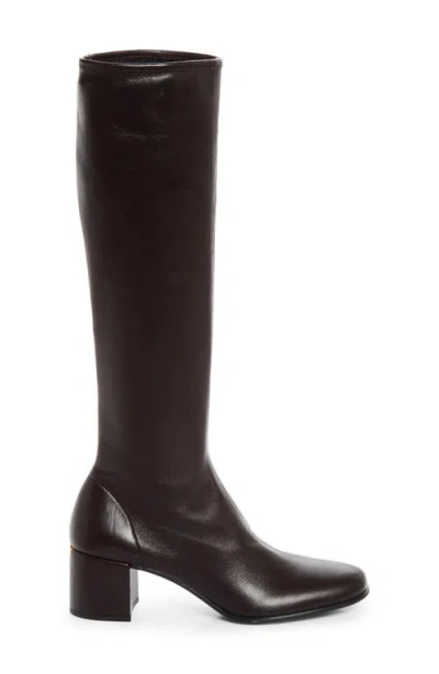 Prada Stretch Leather Knee High Boot In Black