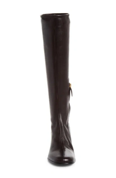 Prada Stretch Leather Knee High Boot In Black