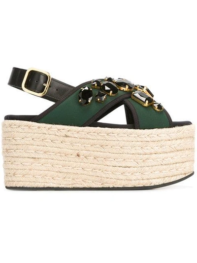 Shop Marni Espadrille Platform Crossover Sandals - Green
