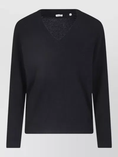 Aspesi V-neck Long-sleeve Knit Top In Black