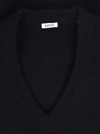 Aspesi V-neck Long-sleeve Knit Top In Black