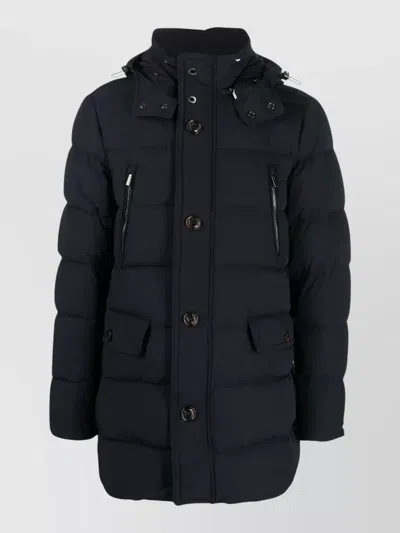 Moorer Hooded Quilted Coat Front And Zip Pockets In Multi