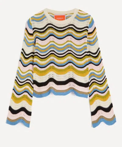 La Doublej Chevron-pattern Cropped Sweater In Multi