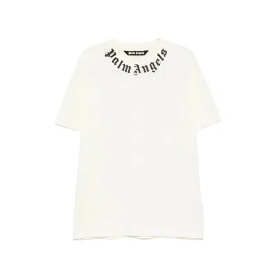 Palm Angels Neck Logo Printed T-shirt In Neutrals