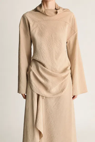Lee Mathews Unity Silk Ls Top In Sand