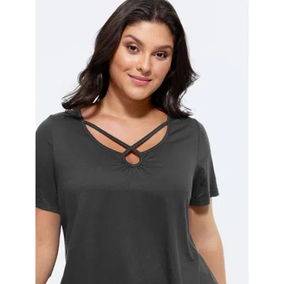 Bloomchic Supersoft Cut-out Neckline Plain T-shirt In Pattern