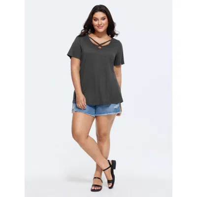 Bloomchic Supersoft Cut-out Neckline Plain T-shirt In Pattern