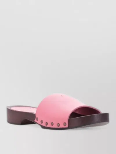 La Rose Leather Flat Sandals Open Toe Studs In Pink