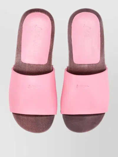 La Rose Leather Flat Sandals Open Toe Studs In Pink