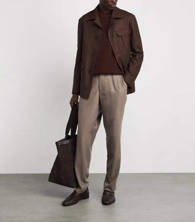 Corneliani Virgin Wool-cashmere Stripe Sweater In Brown