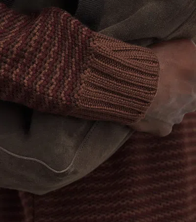 Corneliani Virgin Wool-cashmere Stripe Sweater In Brown