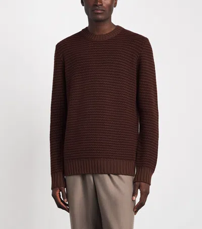 Corneliani Virgin Wool-cashmere Stripe Sweater In Brown
