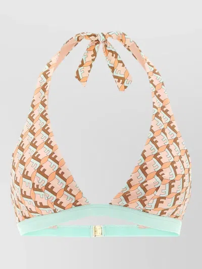 Fendi Ff Waves Triangle Bikini Top Tie Straps In Brown
