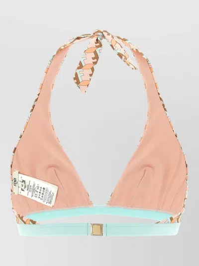 Fendi Ff Waves Triangle Bikini Top Tie Straps In Brown