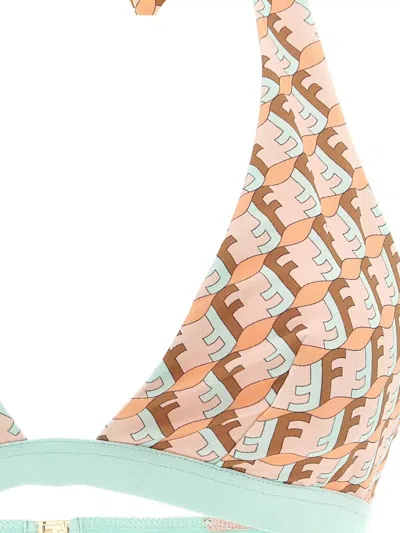 Fendi Ff Waves Triangle Bikini Top Tie Straps In Brown