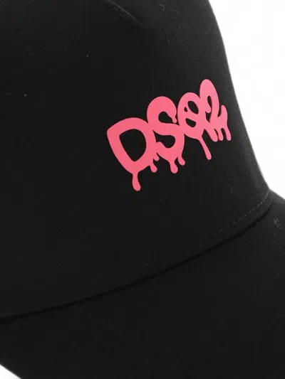 Dsquared2 Solid Baseball Cap With Fluorescent Logo In Black