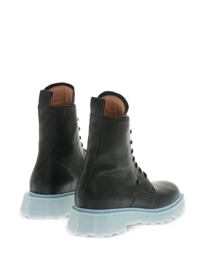 Off-white Leather Combat Boots In Black