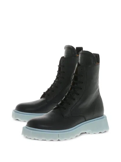 Off-white Leather Combat Boots In Black