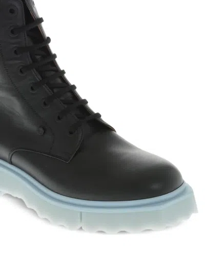 Off-white Leather Combat Boots In Black