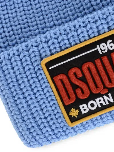 Dsquared2 Wool Beanie With Embroidered Patch In Blue