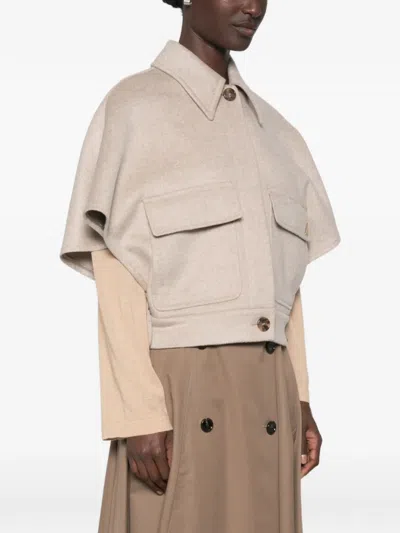 Max Mara Dream Button-up Cape Jacket In Brown