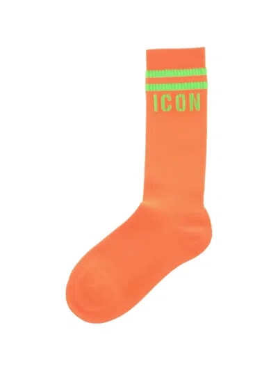 Dsquared2 Icon Ribbed Socks In Orange