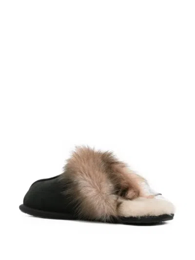 Ugg Leather Fur-lined Round-toe Flat Mules In Multi