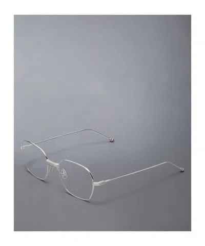 Thom Browne Titanium Rectangular Eyeglasses In Silver
