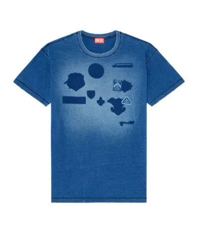 Diesel T-shirt With Shadow-effect Patches In Blue