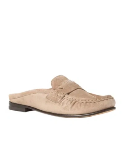 Fendi Suede Slides With Logo In Neutral