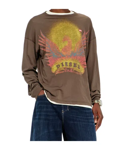 Diesel Long Sleeve T-shirt With Phoenix Graphic In Brown