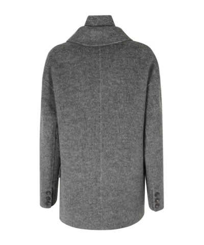 Ermanno Firenze Double-breasted Wool Blend Short Coat With Peak Lapels In Multi