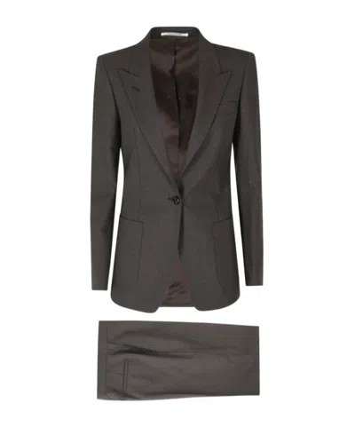Tagliatore Dark Brown Single-breasted Padded Shoulders Wool-blend Suit In Black